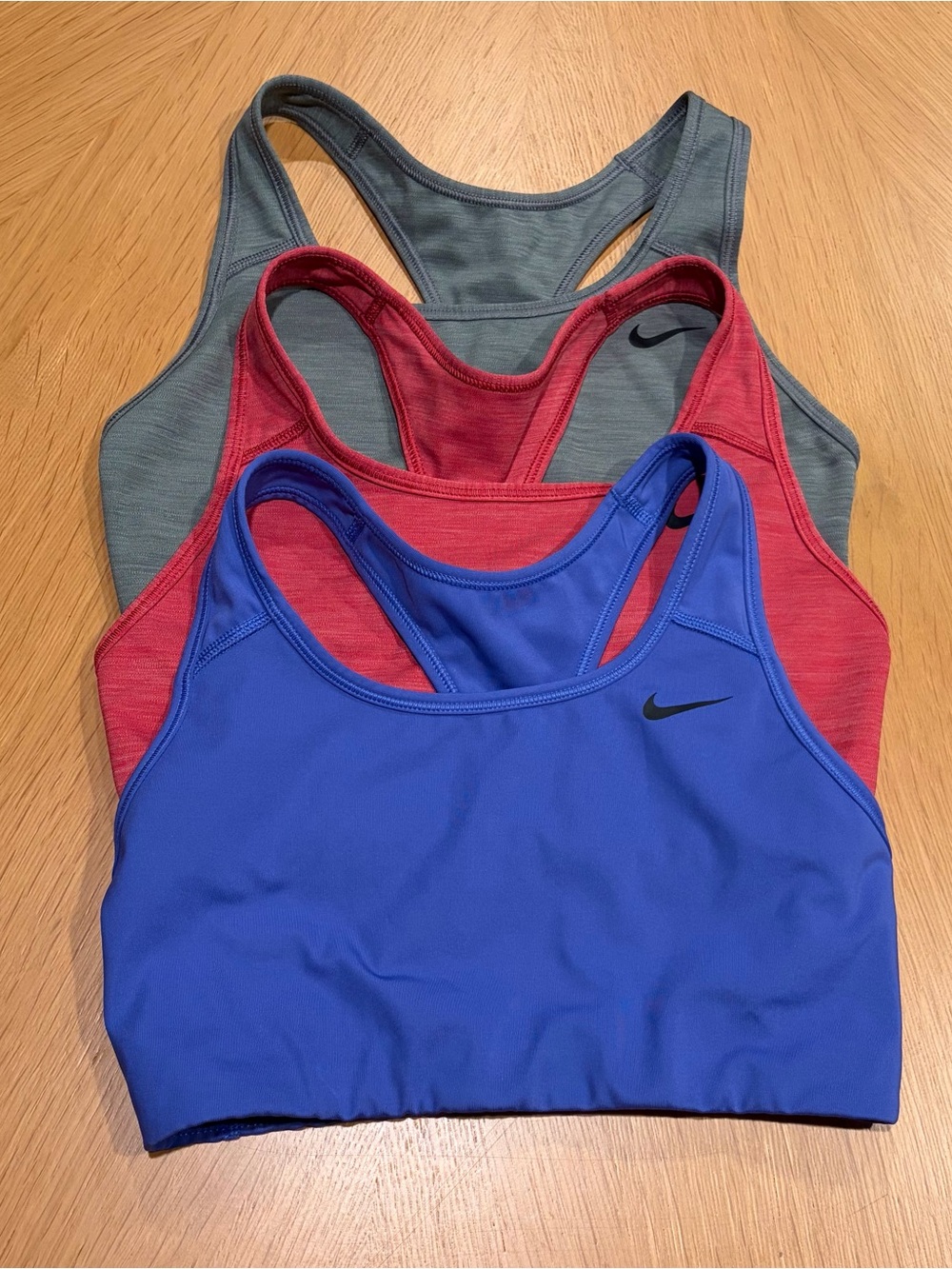 Nike Women's Dri-FIT Racerback Sports Bra - Blue, Pink, Gray (set of 3) size M